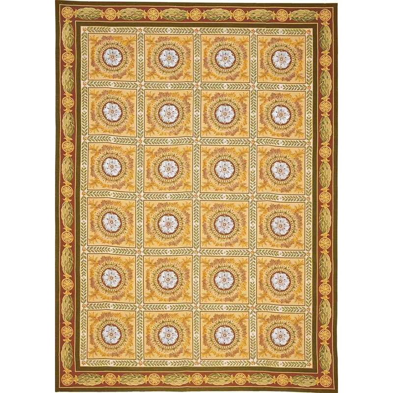 Tapis beige / brun en laine noué à la main Needlepoint Azm, Rectangle 6 pi 1 po x 8 pi 10 po, 106
