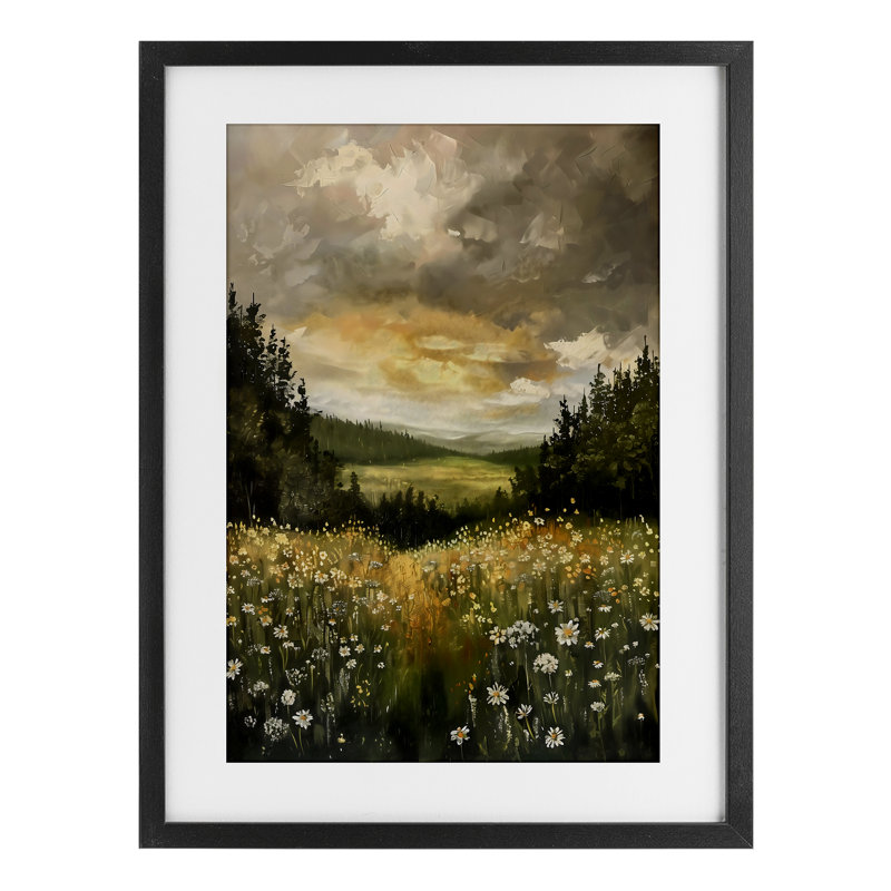 Clouded Daisy Path Framed Print Under Glass, design by Creative Studio, 20" H x 14" W, Midnight Black Frame