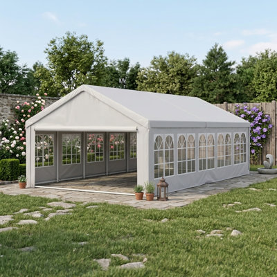 Auvent de voiture de style carport et tente de fête mesurant 13 x 26 pieds, utilisation à l'extérieur, comprend des parois latérales amovibles et 2 tubes de sol, adapté aux événements commerciaux, aux fêtes et aux mariages, barbecues