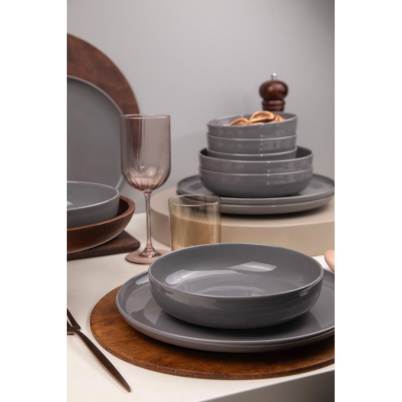 Daleah Dinnerware Set 12 Piece - Service for 4, Anthracite