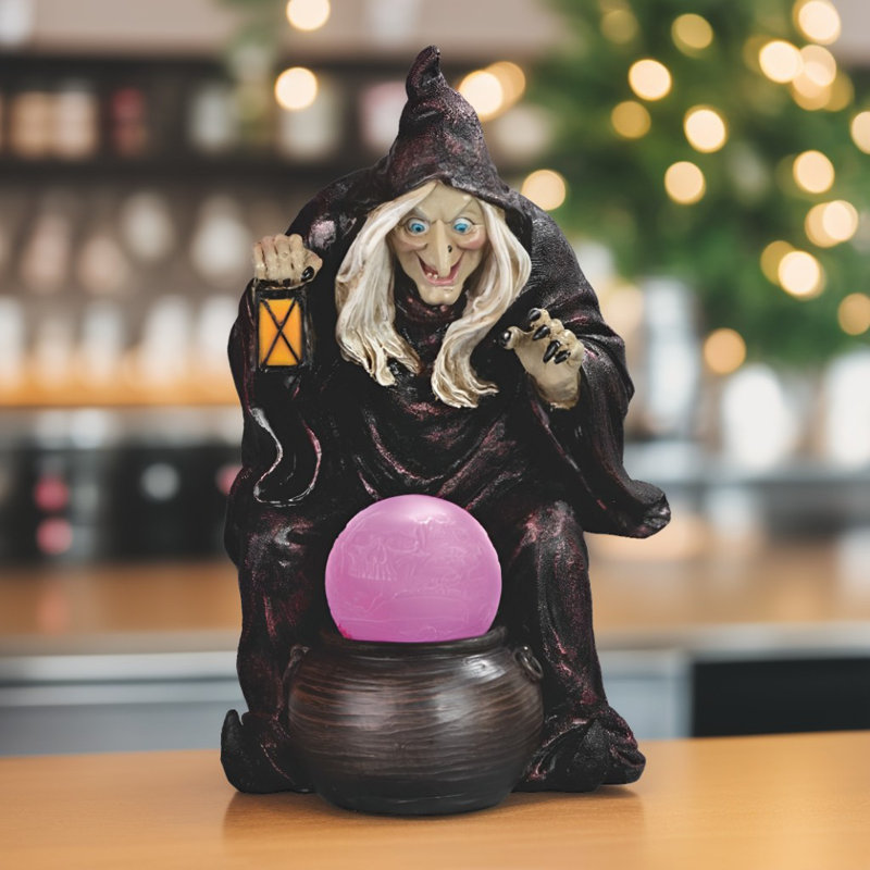 10"H Witch with Crystal & LED Figurine