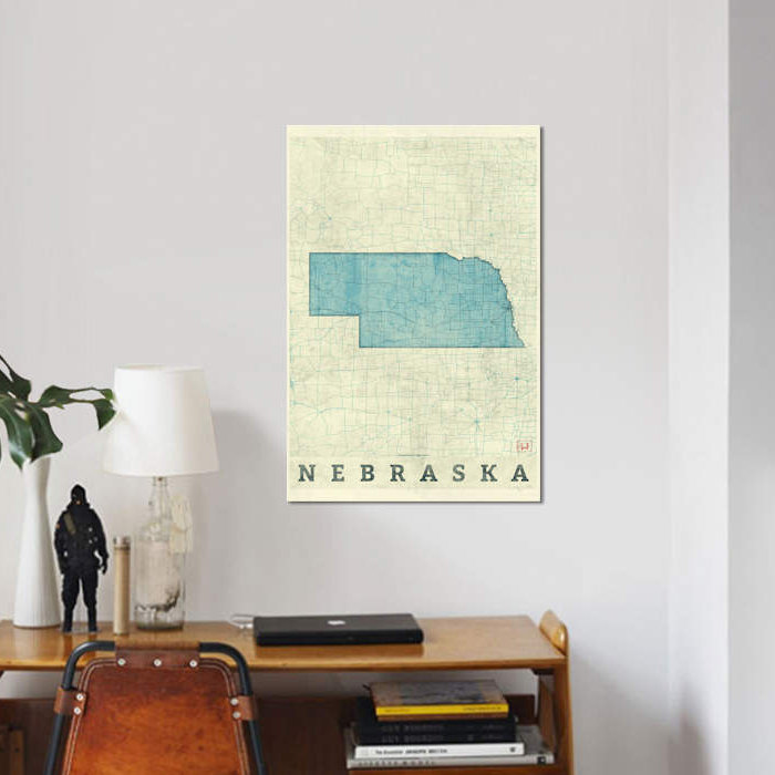 « nebraska map », impression sur toile, H 12 po x l 8 po x P 0,75 po, Toile tendue, Pas de tapis