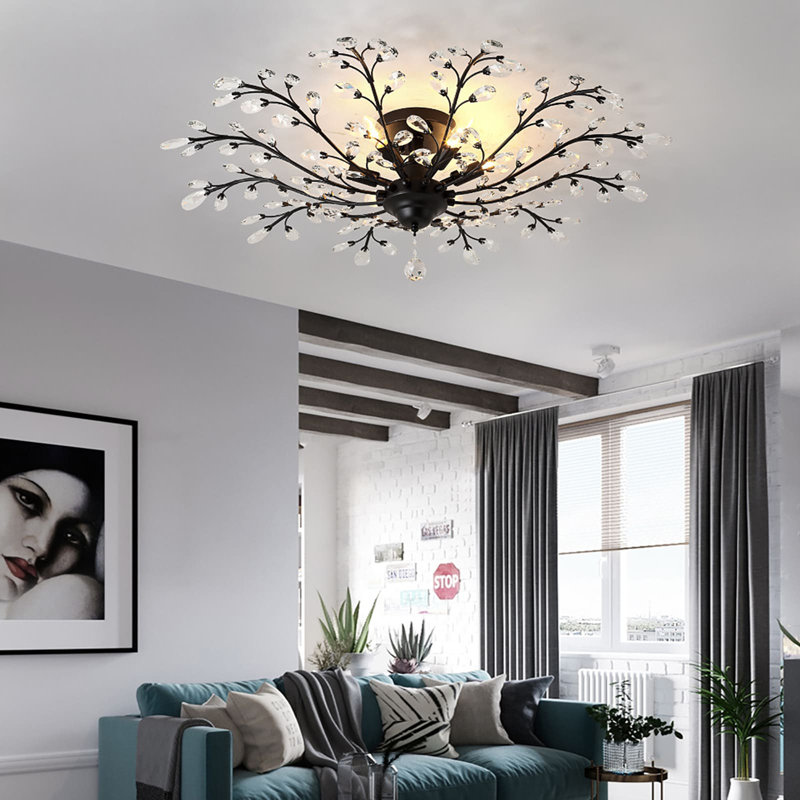 Lustre contemporain unique en forme de fleur de cristal