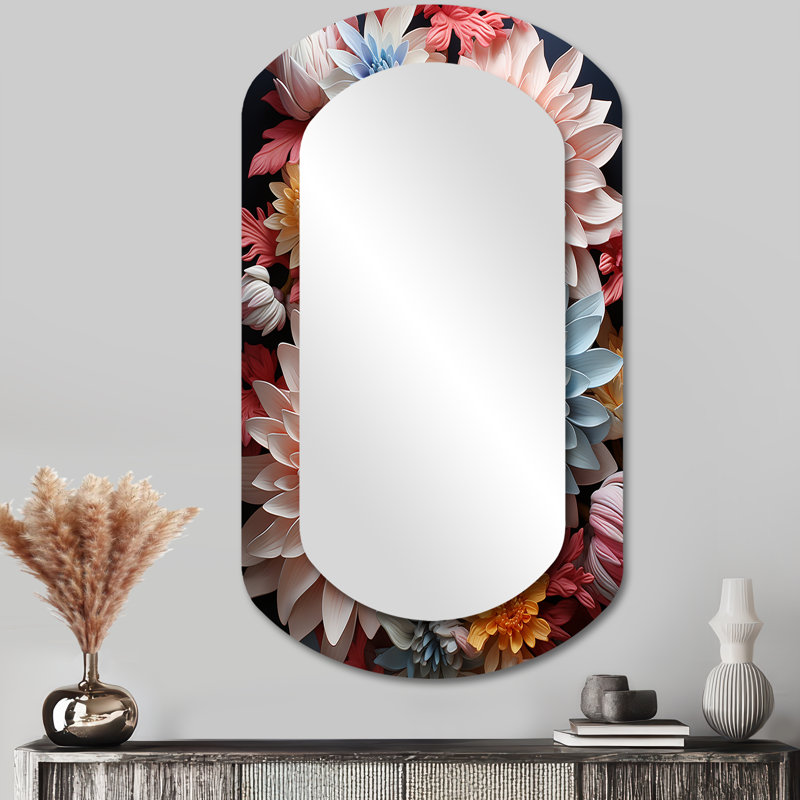 Roger Soft Elegance Mums Flowers IV - Mums, miroir mural asymétrique traditionnel, 43 po x 23 po