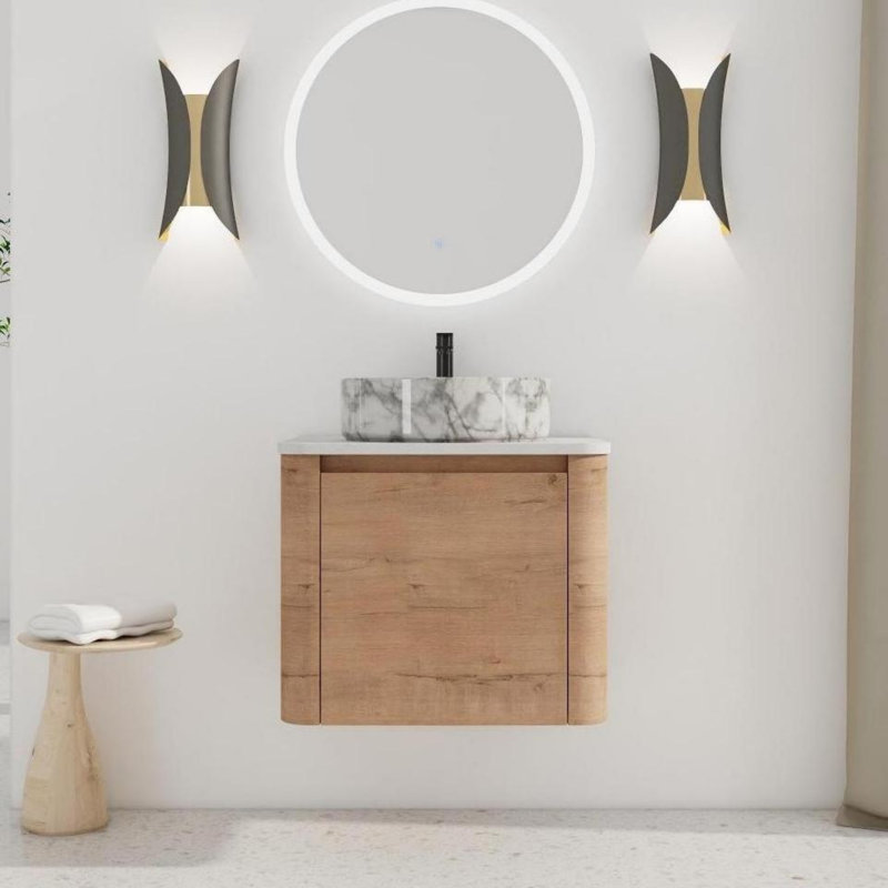 Meuble-lavabo mural avec lavabo et porte à fermeture en douceur, Blanc / Gris
