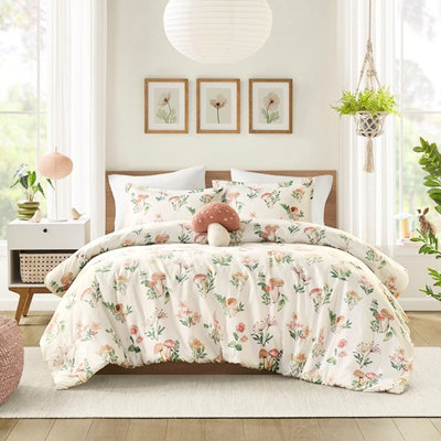 Édredon double / grand, motif floral champignon, literie de traitement et imprimé floral, lavable