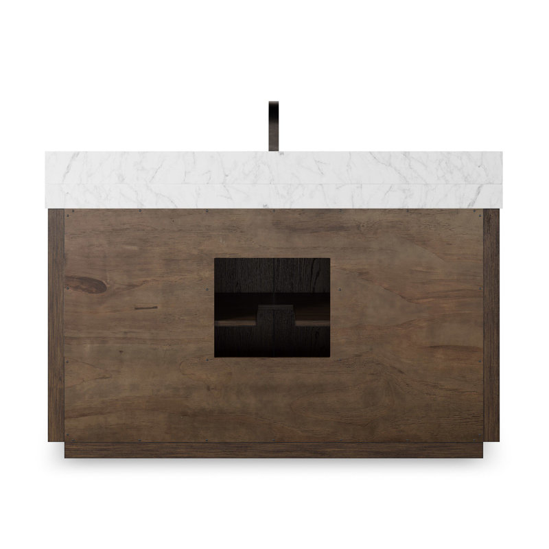 Everett Single Wide Vanity-Satin Light Wash Oak, Satin Espresso Oak