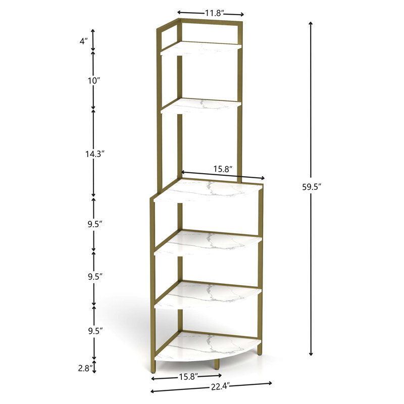 6-Tier Corner Open Shelf Modern Bookcase Wood Rack Freestanding Shelving Unit