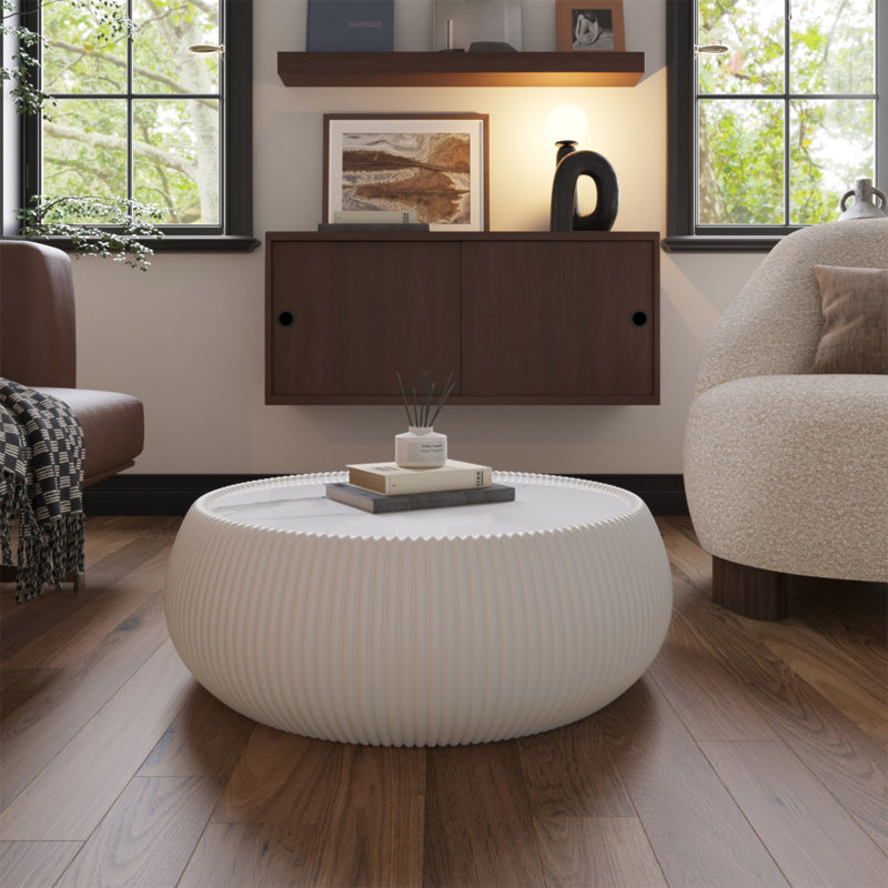 Table basse Marble, Beige, H 13,38 po x l 27,55 po x P 27,55 po
