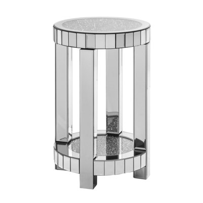 Mirror Round Table, 2-Layer Modern Small Sofa Table With Storage Space, Silver Decorative Table