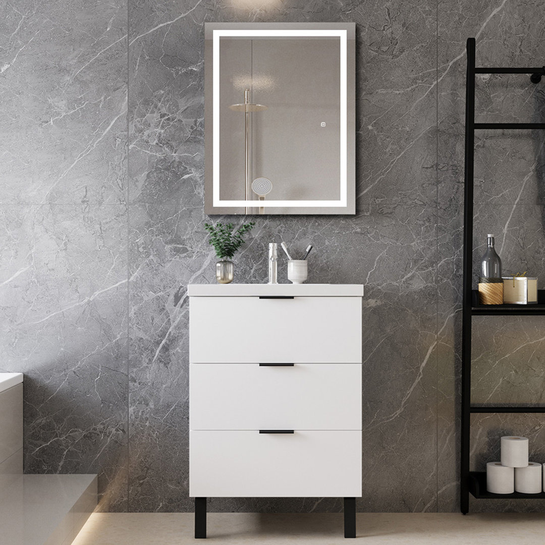 White Bathroom Vanity Unit with Basin Soft-close Drawers Freestanding 500mm
