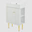 Meuble-lavabo blanc 21,6 po, armoire combinée, meuble de rangement pour salle de bain, lavabo simple en céramique, rangement sur le côté droit