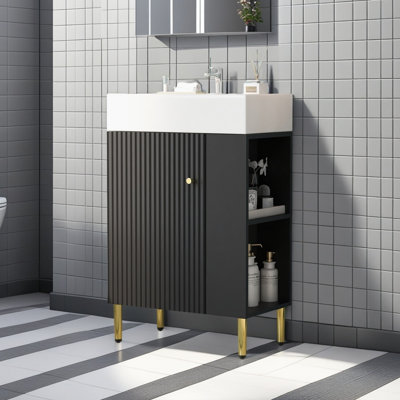 Meuble-lavabo simple 21,6 po, armoire combinée, meuble de rangement pour salle de bain, lavabo simple en céramique