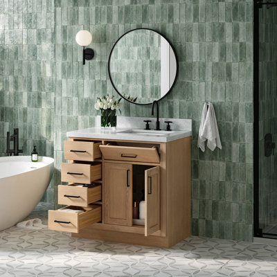 Tidworth 36'' Solid Wood Single Bathroom Vanity with 1.5'' Carrara Marble Top