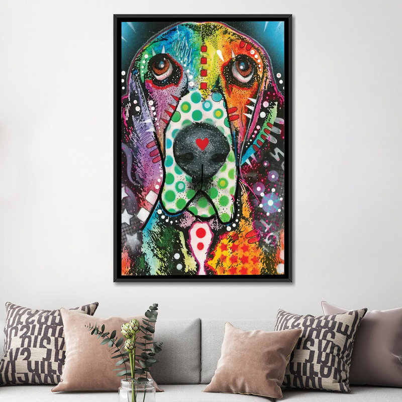 «Coonhound», impression sur toile, H 26 po x l 18 po x P 1,5 po, Toile encadrée noire, Pas de tapis