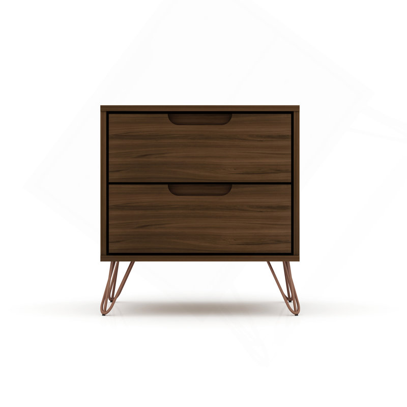 Rockefeller 20" Nightstand In Brown Brown (2-Drawer), Brown/Bronze
