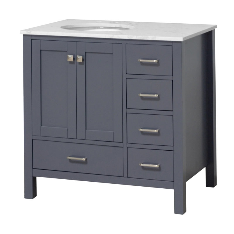 Ensemble de meuble-lavabo simple 36 po Claudett, Gris marine, Carrara d'ingénierie