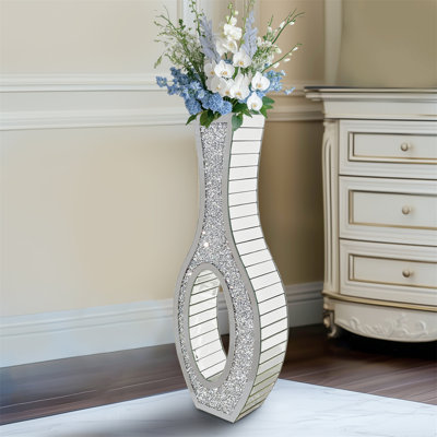 Modern Crushed Diamond Floor Vase Tall Silver Mirrored Flower Vase Decorative