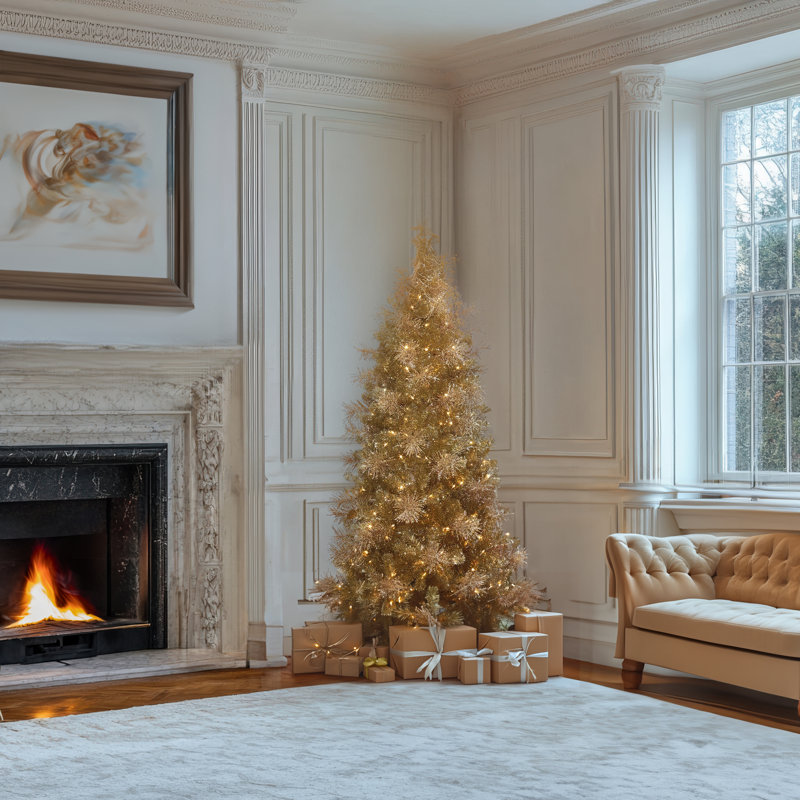 CHAMPAGNE TWISTED TINSEL - 7.5ft Christmas Tree with 8 Function Lights