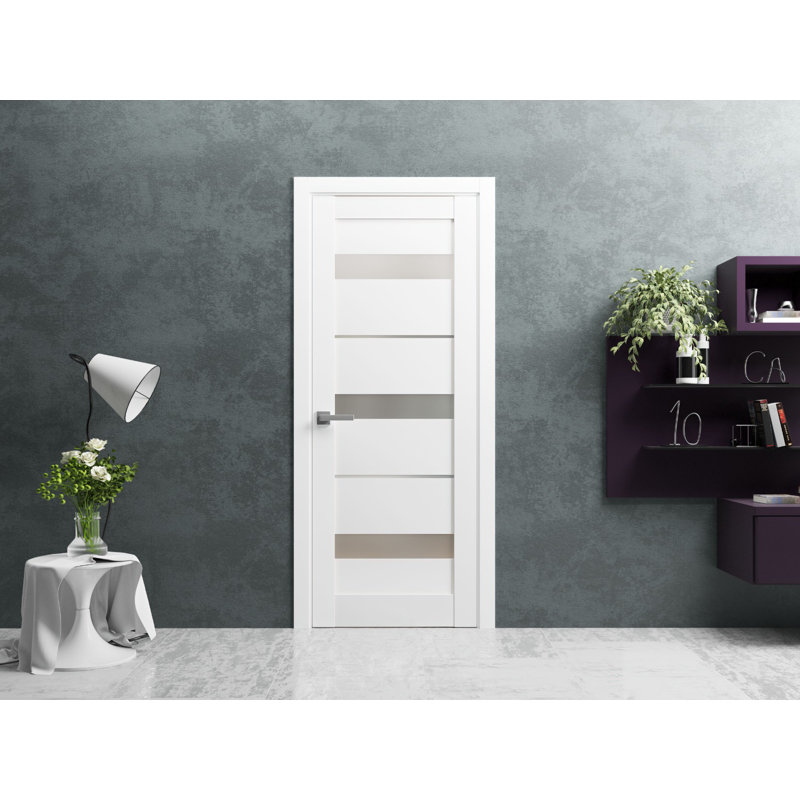 Porte pré-suspendue avec garde-manger Pantry Kitchen | Quadro 4055 avec verre opaque givré | Garnitures à panneau simple | Portes de salle de bain robustes