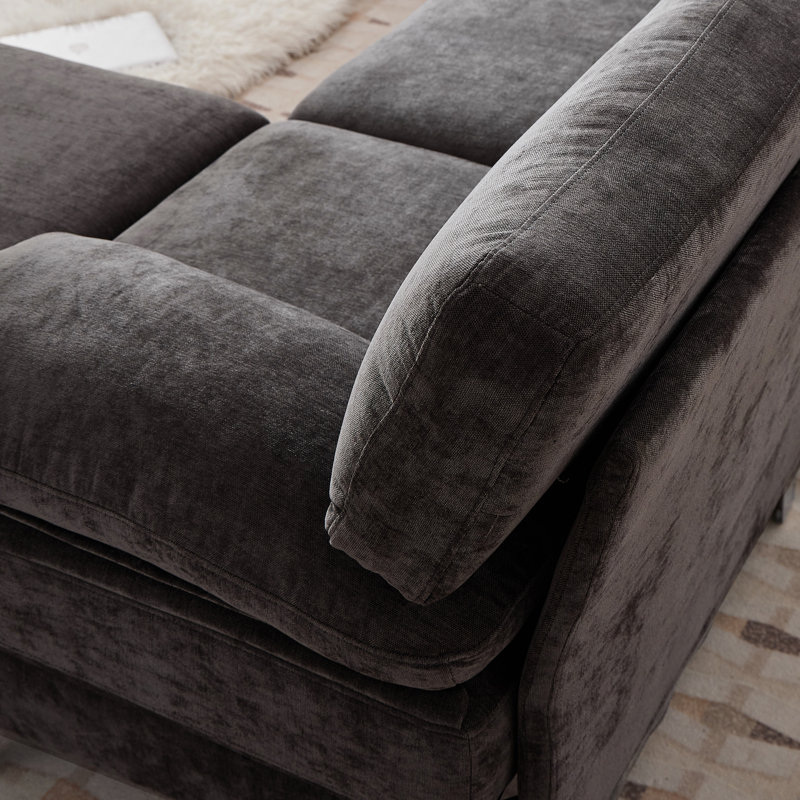 Repose-pieds modulaire rembourré surdimensionné à 8 places pour 3 personnes, Chenille grise foncée