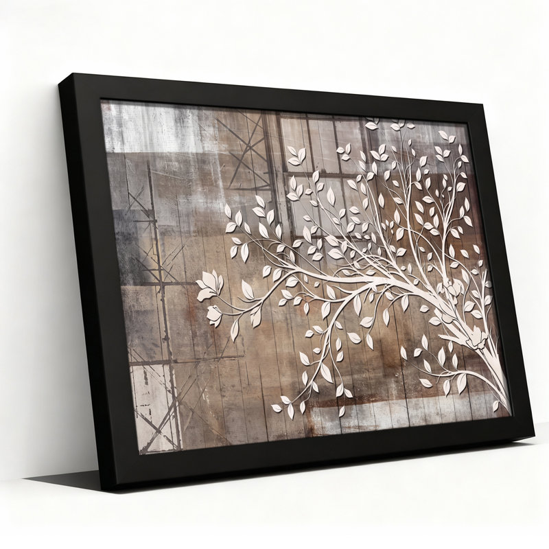 «White Tree Branches Near Industrial Window on Rustic Wood», art mural sur toile, H 12 po x l 18 po