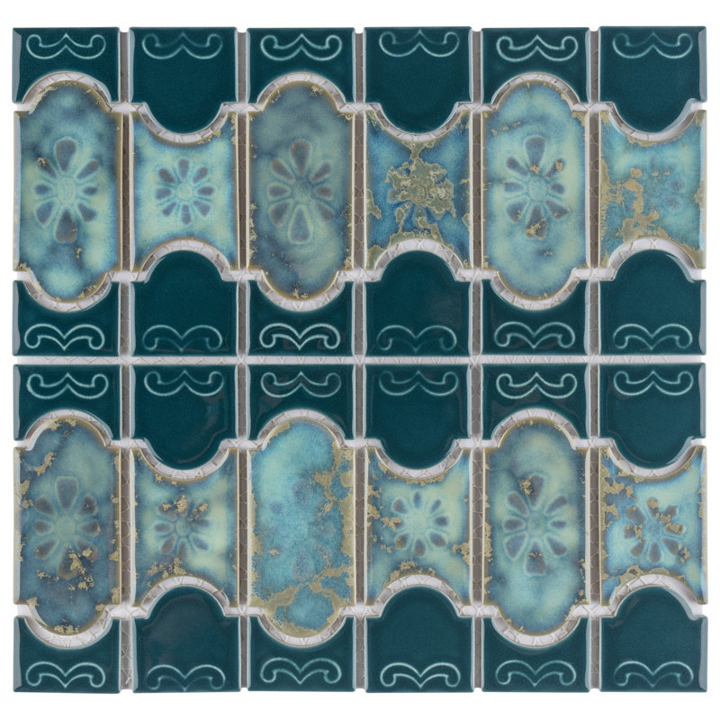 Montego Porcelain Mosaic Tile in Blue/Green/Beige