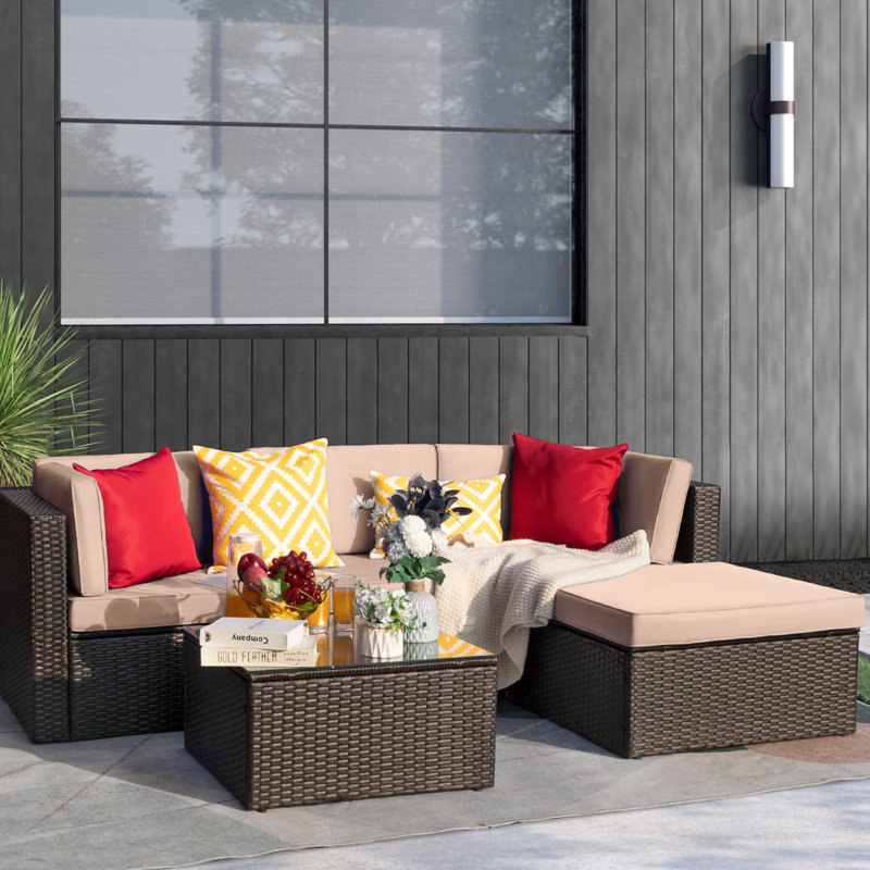 Ensemble de conversation modulaire avec coussins 5 pièces Anito, Structure brune / coussin beige