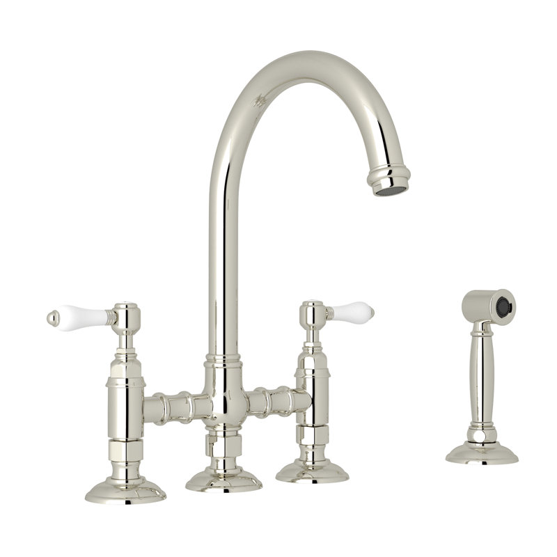San Julio Bridge Kitchen Faucet With Side Spray, Polished Nickel