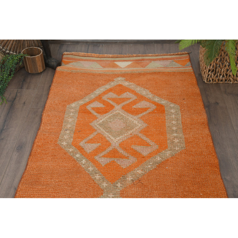 Tapis géométrique orange en laine 35,8x125,2 pouces