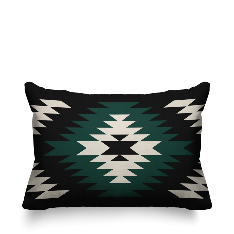 Coussin décoratif intérieur / extérieur Southwestern, Émeraude, H 18 po x l 25 po