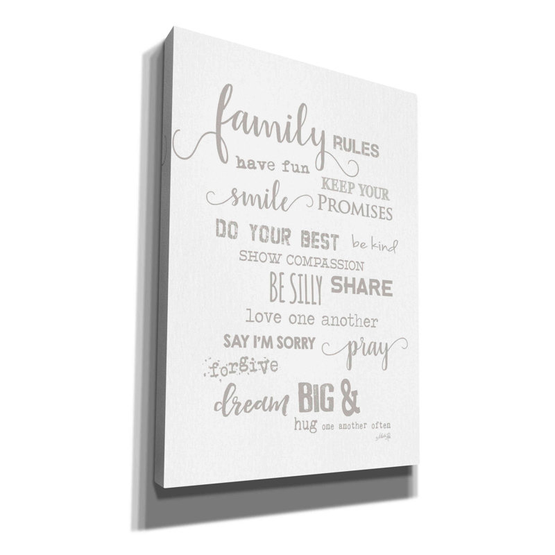 "Family Rules" par Marla Rae - Art textuel sur toile tendue, H 26 po x l 18 po x P 0,75 po