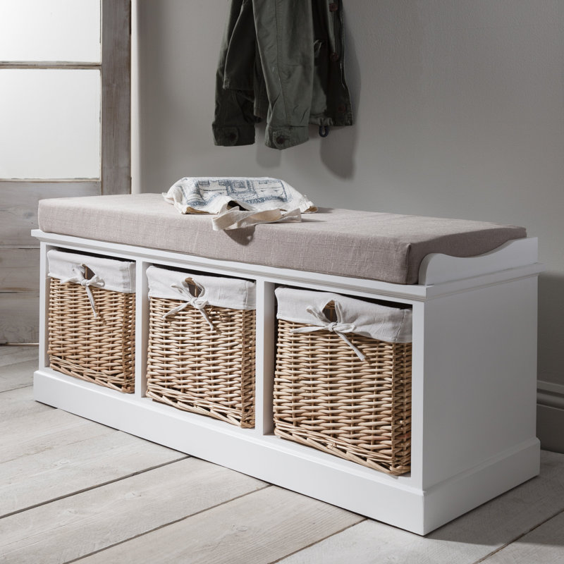 Hudson Oaks Polyester Blend Upholstered Storage Bench, 112 cm H, White