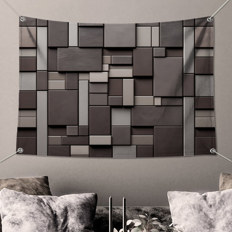 Tapisserie murale motif géométrique brique - Rectangles, H 104 po x 88 avec 4 œillets