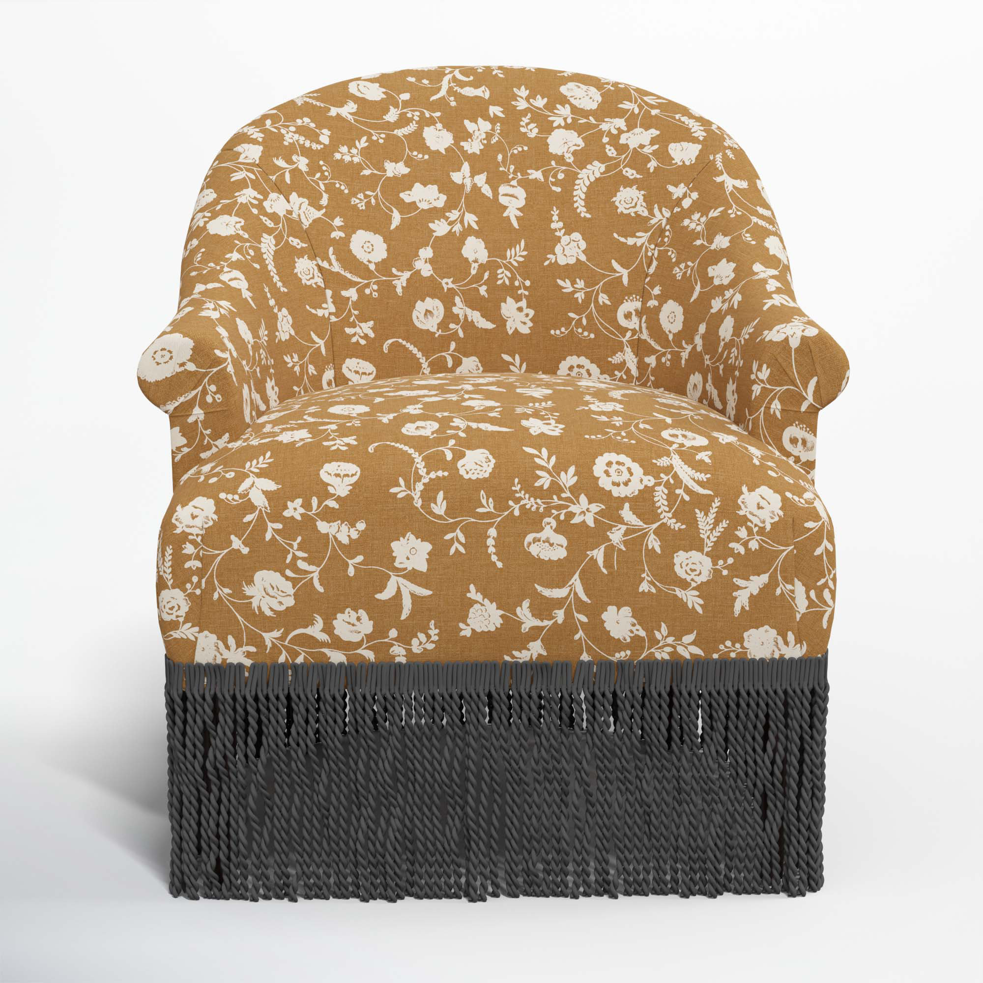 Callie Barrel Chair, Black, Robina Floral Ochre