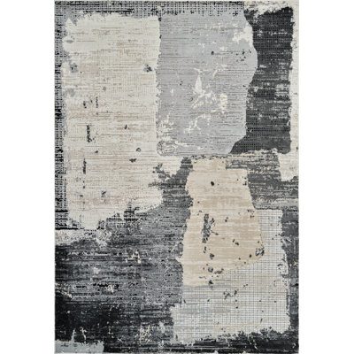 Rug Branch Atlas 5' x 8' (5'3" x 7'7") Black/Beige Abstract Patchwork Indoor Area Rug, Modern, Medium Pile, Stain-Resistant Carpet - Living Room, Bedroom, Dining Room, and Kitchen