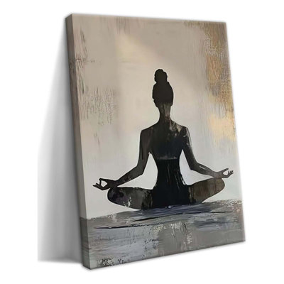 Framed Yoga Meditation Canvas Wall Art Minimalist Zen Silhouette Print Spiritua Mindfulness Painting Poster for Living Room Bedroom Yoga Studio Meditation Room Décor12x16 Inches