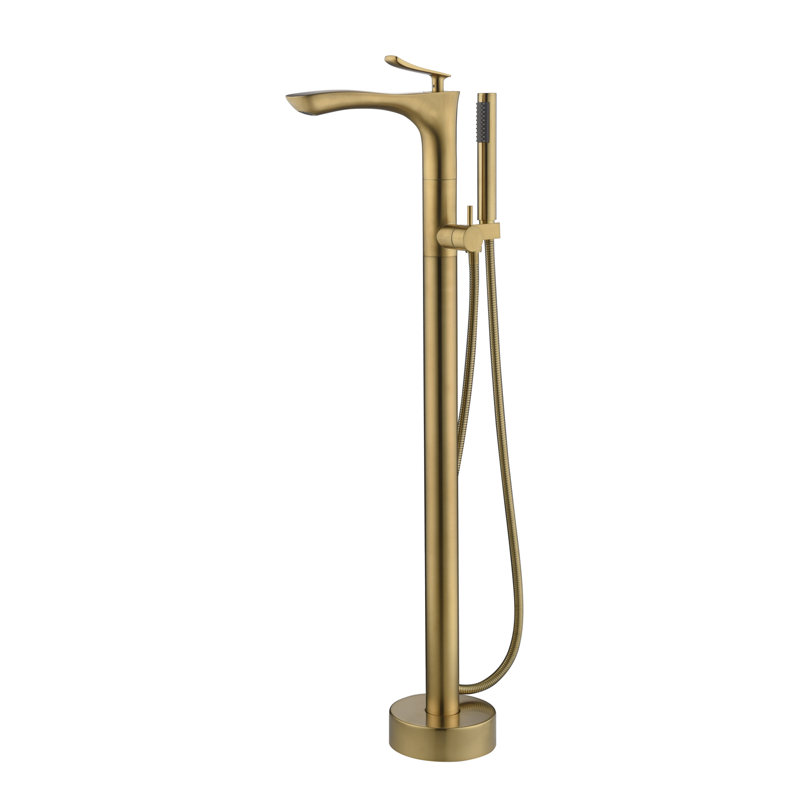 Kayla Bathroom Freestanding Tub Filler with Diverter, Brushed Gold