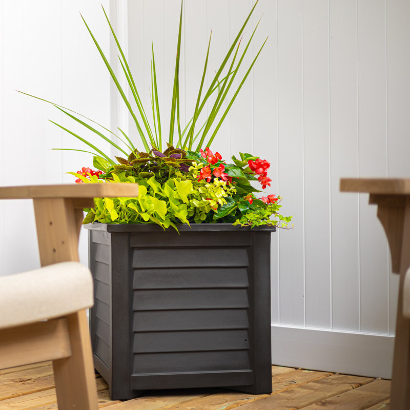 Lakeland Square Resin Planter with Water Reservoir, Black, 20" H x 20" W x 20" D