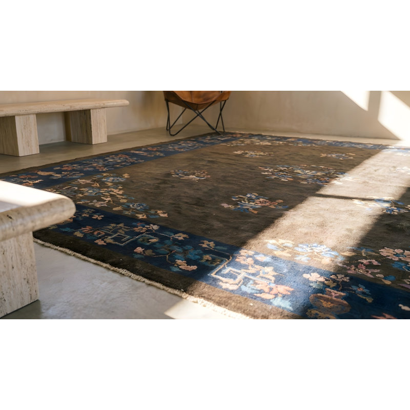 Tapis brun antique en laine Art déco