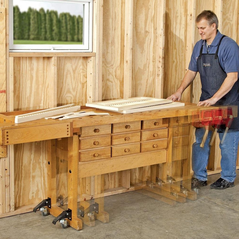 Ensemble de roulettes Workbench Roues d'établi à roulettes rétractables robustes 660Lbs