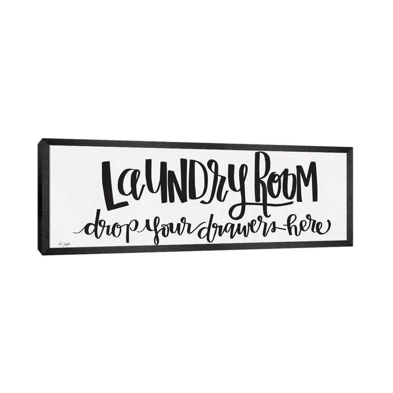 Laundry Room Drop Your Drawers 1 Piece Panoramic Wall Art on Canvas, 50.8cm H x 152.4cm W x 3.81cm D, Black Framed