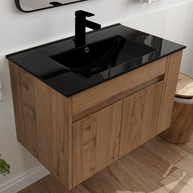 30'' Single Bathroom Vanity with Ceramic Top, Black