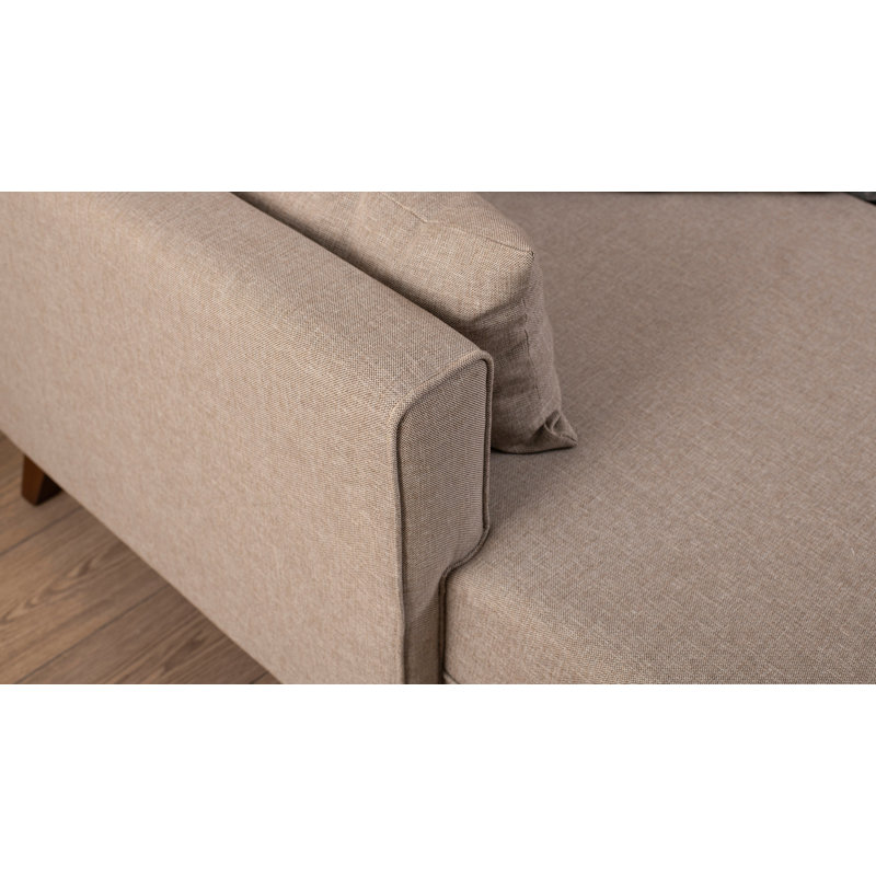 Modern Corner Sofa-Bed, Cream Color, 80.7 x 33.5 x 55.1 inches | Solid Wood & MDF Frame, 100% Polyester Fabric, Easy Clean | 28 DNS Foam for Comfort | Scandinavian Design with Hard Walnut Legs