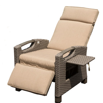 Adjustable Recliner Chair For Garden Comfort - Beige, Hand-Woven , Comfortable, With Reclining Outdoor And Indoor, 3000 Hours Protected Recline, Cushions