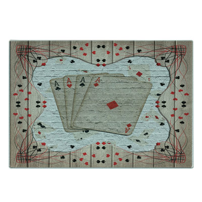 Ambesonne Casino Tempered Glass Cutting Board Lucky Gambling Cards Art Vermilion Charcoal Grey