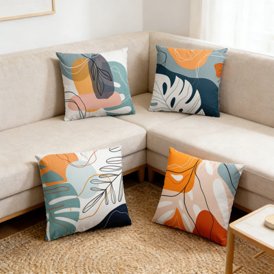 Abstract Leaves Throw Pillow Covers Set of 4, Geometric Pattern Cushion Covers， Minimalist Pillowcases for Couch Sofa Bedroom Farmhouse Livingroom Garden Patio Decor