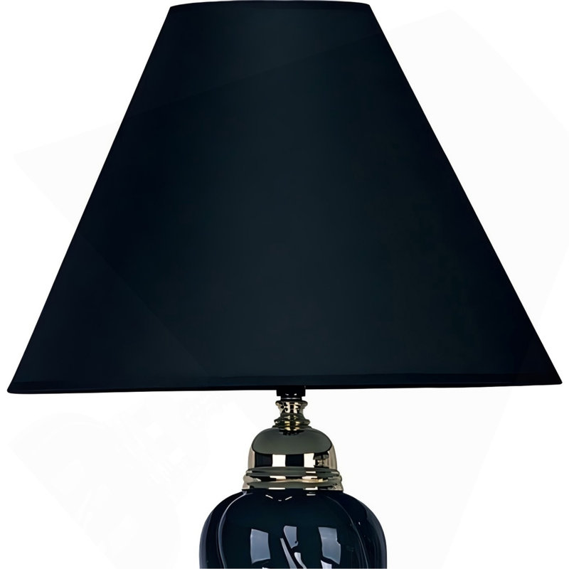 Lampe de table en céramique de 22 po de haut, en forme d'urne avec finition, abat-jour en lin, Noir, Noir