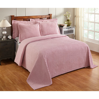 Jullian Collection 100% Cotton Tufted Full/Double Bedspread Set, Classic Stripe Coverlet with Matching Shams, OEKO-TEX Certified, Soft, Breathable, Machine Washable, All-Season, Pink