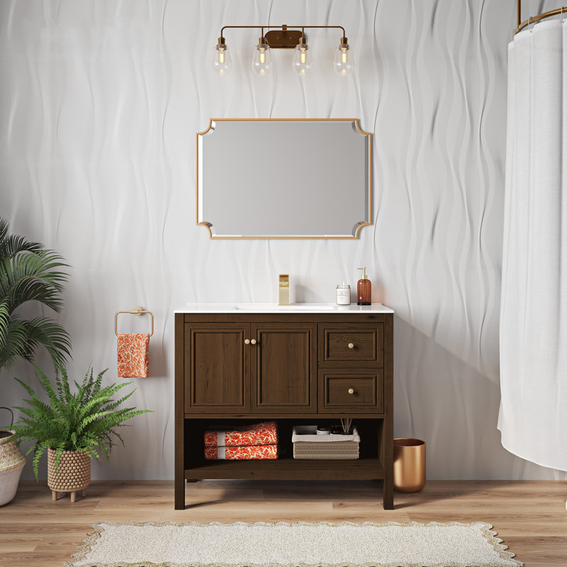 Chateau 36" Freestanding Bathroom Vanity in Brown Oak with Sink Top, White, Single-Hole, Brown Oak